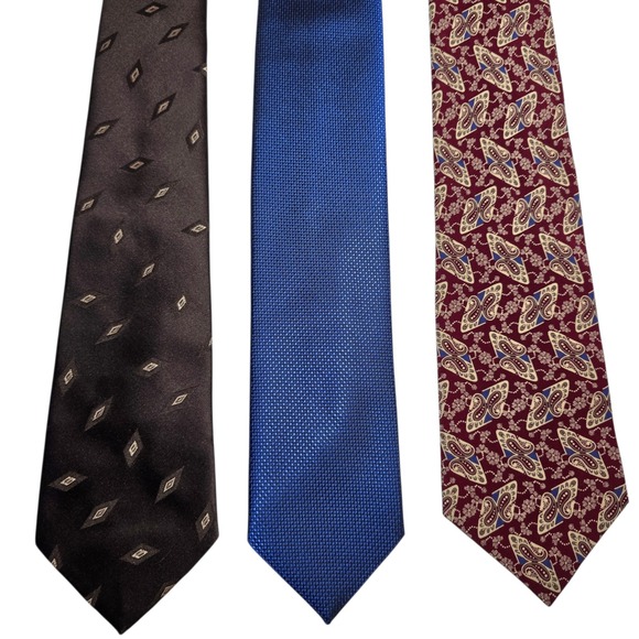 Villamore Other - Mens Tie Lot 3pc Brown Blue Burgundy Paisley Geometric Silk Blend Neckties